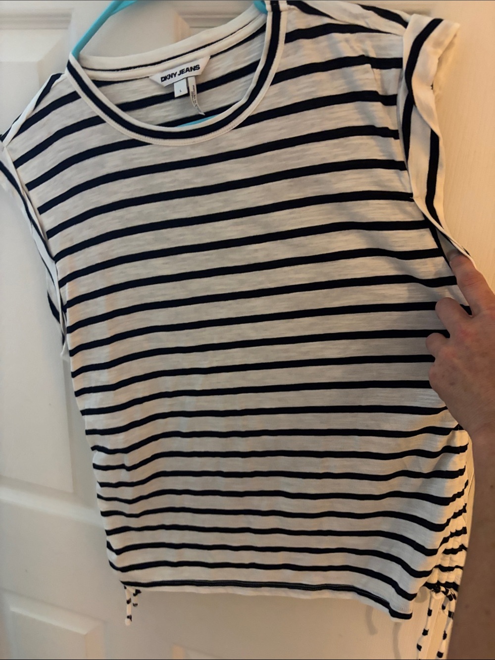 Dkny White and Black Striped Sleeveless Tank